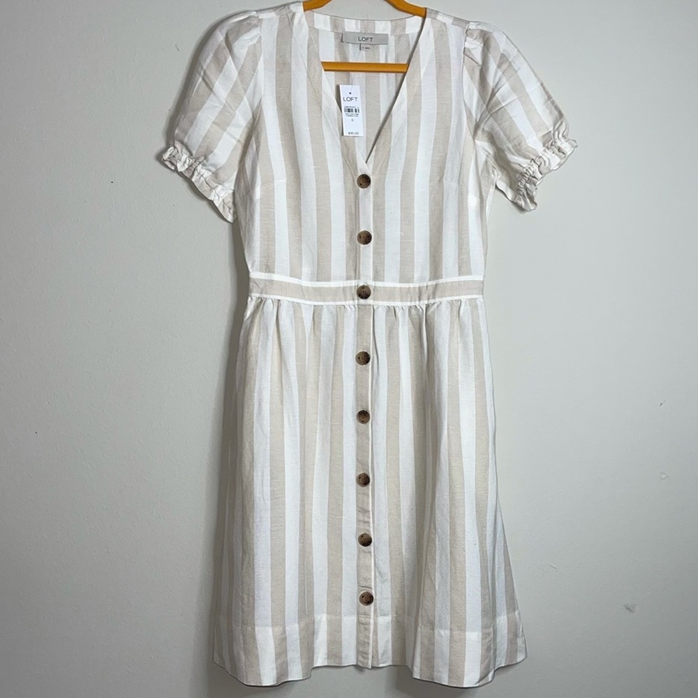 Loft ivory tan striped dress size 0